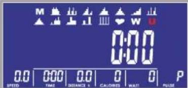 M W U 0:00 0:00 0.0 | 0:00 | 0.0 | 0 | 0 | P SPEED TIME DISTANCE W CALORIES WATT PULSE