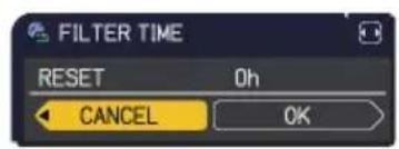 FILTER TIME RESET 0h CANCEL OK
