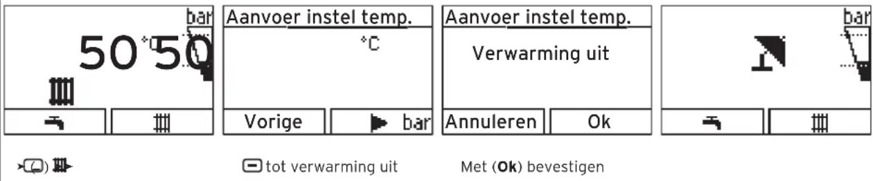50°50 bar Aanvoer instel temp. °C Vorige bar Aanvoer instel temp. Verwarming uit Annuleren Ok tot verwarming uit Met (Ok) bevestigen