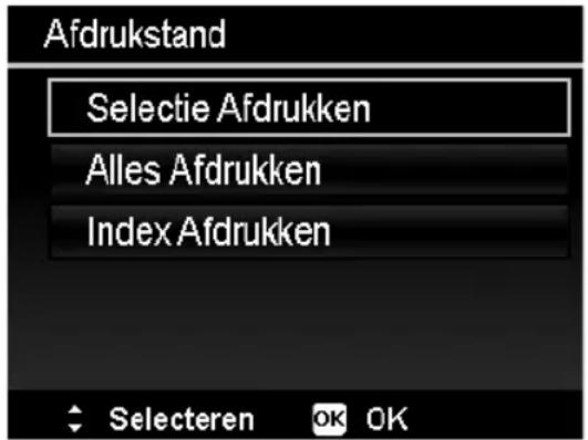 Afdrukstand Selectie Afdrukken Alles Afdrukken Index Afdrukken Selecteren OK OK