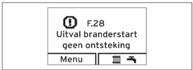 F.28 Uitval branderstart geen ontsteking Menu
