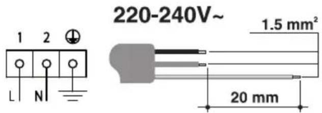 220-240V~ 1 2 L N 1.5 mm² 20 mm