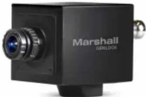 Black Marshall GENLOCK camera module with lens and external connector (no visible text or symbols beyond branding)