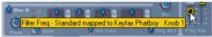 Filter Freq - Standard mapped to Keyfax Phatboy : Knob 1