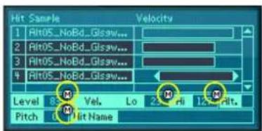 Hit Sample Velocity 1 Rit05_NoBd_Gls9w... 2 Rit05_NoBd_Gls9w... 3 Rit05_NoBd_Gls9w... 4 Rit05_NoBd_Gls9w... Level 8 M Vel. Lo 2 M rli 1.2 M Rlt. Pitch 0 M Hit Name