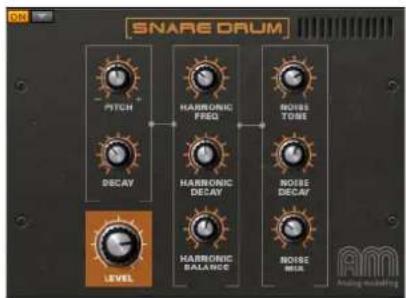 SNARE DRUM PITCH HARBONIC FREQ NOISE TONE DECAY HARBONIC DELAY NOISE DECAY HARBONIC BALANCE NOISE MOS LEVEL AM Analog monitoring
