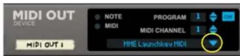 MIDI OUT DEVICE NOTE PROGRAM 1 MIDI MIDI CHANNEL 1 MIDI OUT 1 HME Launchkey MIDI