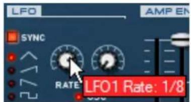 LFO AMP EN SYNC RATE LFO1 Rate: 1/8