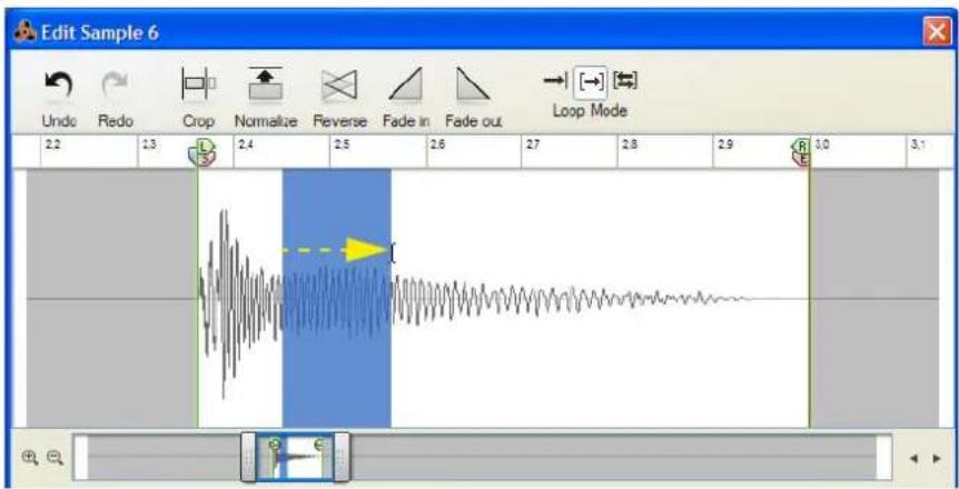 Edit Sample 6 Undo Redo Crop Normatize Fverse Fade in Fade out Loop Mode 2.2 2.3 2.4 2.5 2.6 2.7 2.8 2.9 3.0 3.1