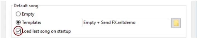 Default song Empty Template: Empty + Send FX.reltdemo Load last song on startup