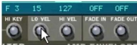 F 3 15 127 OFF OFF HI KEY LO VEL HI VEL FADE IN FADE OUT