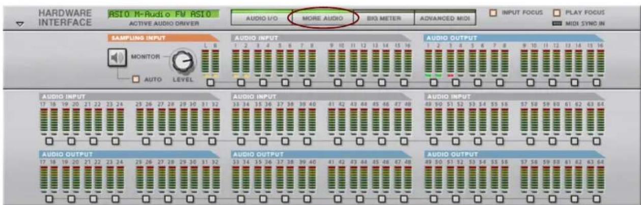 HARDWARE INTERFACE RSI 0 M-Audio Fw RSI 0 ACTIVE AUDIO DRIVER AUDIO I/O MORE AUDIO BIG METER ADVANCED MIDI INPUT FOCUS PLAY FOCUS MIDI SYNC IN SAMPLING INPUT MONITOR AUTO LEVEL AUDIO INPUT AUDIO OUTPUT AUDIO INPUT AUDIO OUTPUT AUDIO INPUT AUDIO OUTPUT AUDIO OUTPUT AUDIO OUTPUT