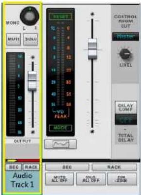 MONC L S MUTE SOLIC 12 0 8 4 6 8 4 12 33 22 29 93 40 50 34 88 LWP PEAK MODE OUTPUT CONTROL RAGUUM OUT Master LEVEL DELAY LUMP OFF TOTAL DELAY SEQ RACK Audio Track 1 SEQ RACK MUTE ALL OFF END ALL OFF ZIM -ZOMB