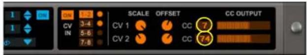 1 2 3 4 5 6 7 8 CV 1 CV 2 SCALE OFFSET CC OUTPUT CC 7 CC 74