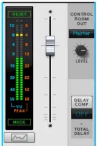 RESET 12 0 8 4 4 6 0 12 10 22 20 32 40 52 56 68 VU PEAK MODE CONTROL ROOM OUT Master LEVEL DELAY COMP OFF TOTAL DELAY