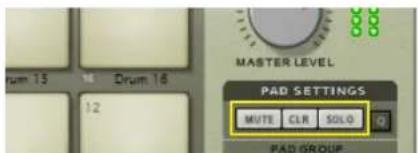 MASTER LEVEL PAD SETTINGS MUTE CLR SOLO PAD GROUP