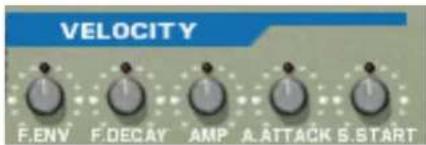 VELOCITY F.ENV F.DECAY AMP A ATTACK S.START