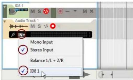 ID8 1 Audio Track 1 M S V IN Mono Input Stereo Input Balance 1/L + 2/R ID8 1
