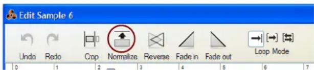 Edit Sample 6 Undo Redo Crop Normalize Reverse Fade in Fade out Loop Mode 0 1 2 3 4 5 6 7