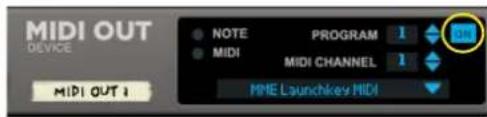 MIDI OUT DEVICE NOTE PROGRAM 1 MIDI MIDI CHANNEL 1 MIDI OUT 1 MME Launchkey MIDI