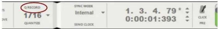 Q RECORDED 1/16 QUANTIZE SYNC MODE Internal SEND CLOCK 1. 3. 4. 79* 0:00:01:393 CLICK FREE