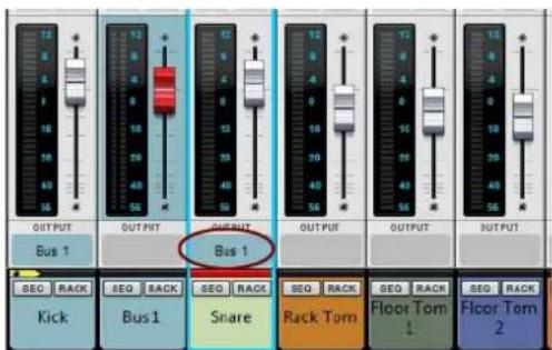 OUT PUT Bus 1 SEG RACK Kick OUT PUT Bus 1 SEQ RACK Bus 1 SEQ RACK Snare SEQ RACK Rack Tom Floor Tom 1 SEQ RACK Floor Tom 2