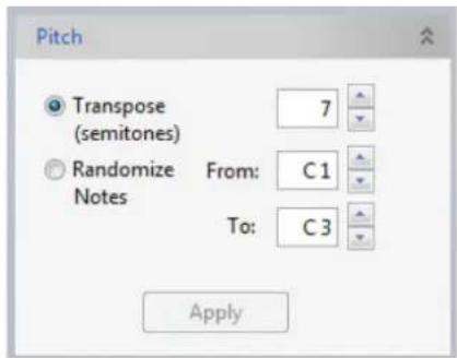 Pitch Transpose (semitones) 7 Randomize Notes From: C1 To: C3 Apply