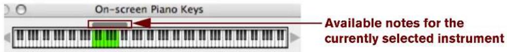 On-screen Piano Keys Available notes for the currently selected instrument