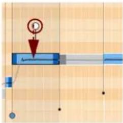 Diagram showing a mechanical or electrical component with a red circular symbol labeled 'D' and a downward arrow, likely indicating direction or force.