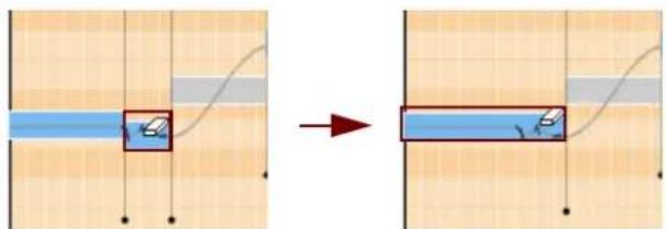 Diagram illustrating a process with a car moving from a blue box to a red arrow, showing transformation or change in flow direction.