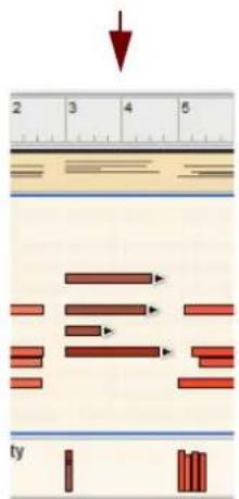 Diagram illustrating a physical process with labeled components and directional arrows, including a ruler and scale markings.