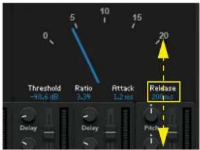 Threshold -10.6 dB Ratio 3.39 Attack 1.2 ns Relase 20 ns Delay Delay Pitch