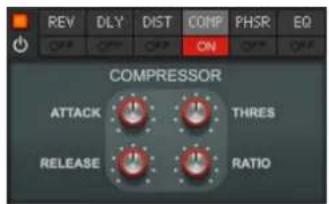 REV DLY DIST COMP PHSR EQ OFF OFF ON OFF COMPRESSOR ATTACK THRES RELEASE RATIO