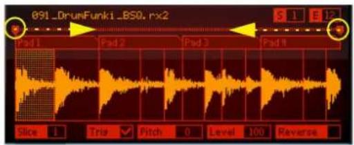 091_DrunFunk1_BS0, rx2 5 1 E 2 Pad 1 Pad 2 Pad 3 Pad 4 Slice 1 Tria Pitch 0 Level 100 Reverse