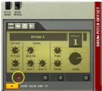 PITCH SEND WHEEL Drum 1 OFFSET SEND PITCH BUS FX PAN DECAY AVAT AVR 2 TONE LEVEL DRUM PITCH OFFSET SHOW DRUM AND FX