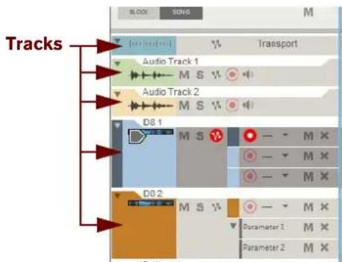 Tracks BLOCK SONG M Audio Track 1 M S Audio Track 2 M S D8.1 M S D8.2 M S Parameter 1 M X Parameter 2 M X