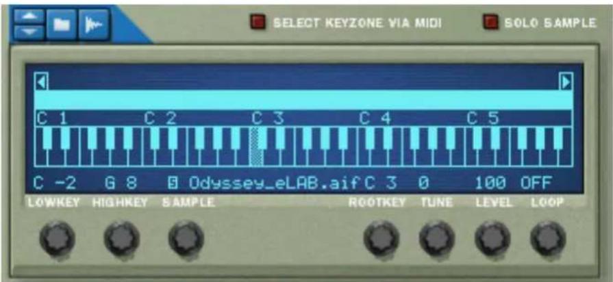 SELECT KEYZONE VIA MIDI SOLO SAMPLE C 1 C 2 C 3 C 4 C 5 C -2 G 8 @ Odyssey_eLAB.aif C 3 0 100 OFF LOWKEY HIGHKEY SAMPLE ROOTKEY TUNE LEVEL LOOP