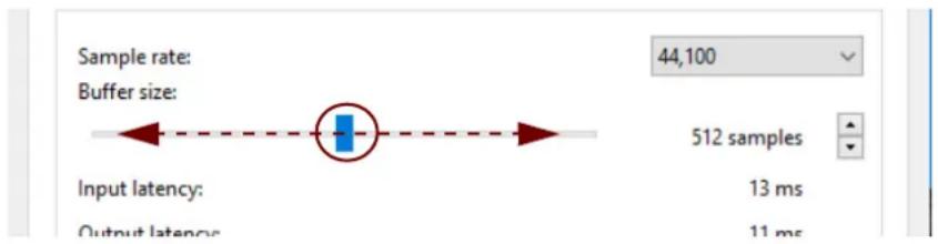 Sample rate: 44,100 Buffer size: 512 samples Input latency: 13 ms Output latency: 11 ms