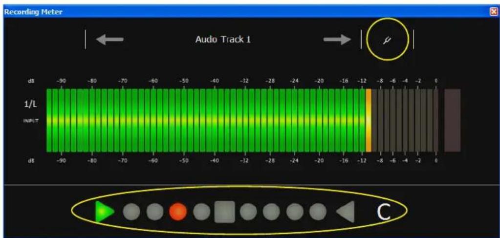 Recording Meter Audio Track 1 dB -90 -80 -70 -60 -50 -40 -32 -24 -20 -16 -12 -8 -6 -4 -2 0 1/L INPUT dB -90 -80 -70 -60 -50 -40 -32 -24 -20 -16 -12 -8 -6 -4 -2 0 C