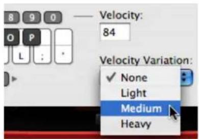 8 9 0 —— Velocity: 84 O P L : * Velocity Variation: ✓ None Light Medium Heavy