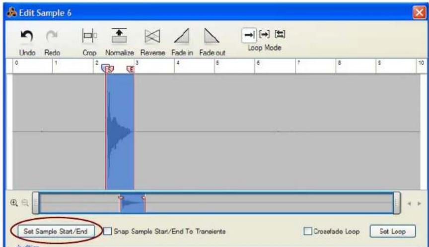 Edit Sample 6 Undo Redo Crop Normalize Reverse Fade in Fade out Loop Mode 0 1 2 3 4 5 6 7 8 9 10 Set Sample Start/End Snap Sample Start/End To Transients Croefade Loop Set Loop Audition