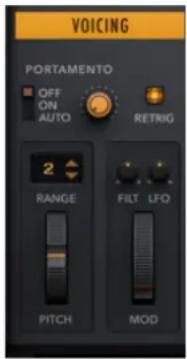 VOICING PORTAMENTO OFF ON AUTO RETRIG 2 RANGE FILT LFO PITCH MOD
