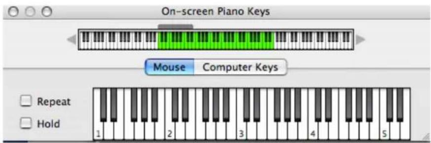 On-screen Piano Keys Mouse Computer Keys Repeat Hold 1 2 3 4 5