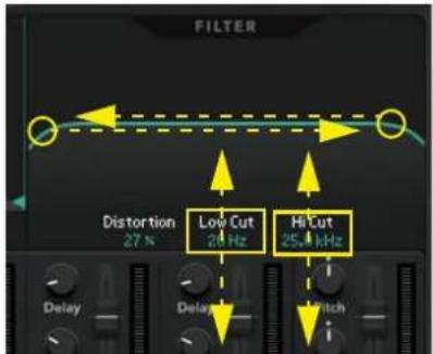 FILTER Distortion 27 % Low Cut 24 Hz Hi Cut 25.4 kHz Delay Delay Pitch