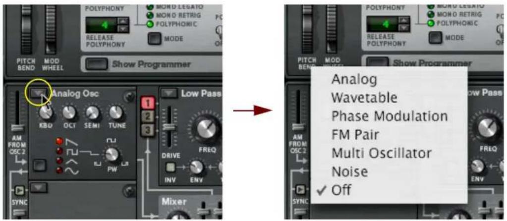 PITCH BEND MOD WHEEL Show Programmer Analog Osc KBD OCT SEMI TUNE 1 2 3 4 5 6 7 8 PWM Low Pass DRIVE INV FREQ ENV Mixer Analog Wavetable Phase Modulation FM Pair Multi Oscillator Noise ✓ Off