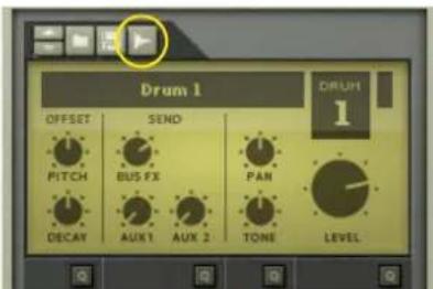 Drum 1 OFFSET PITCH DECAY SEND BUS FX AUX1 AUX 2 PAN TONE LEVEL DRUM 1
