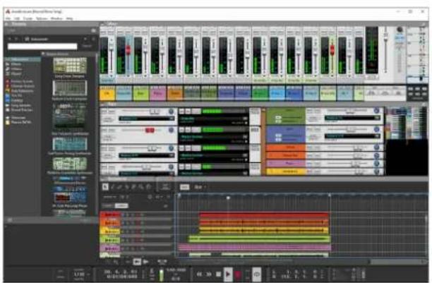 Screenshot of the Audiobright Audio Player interface showing audio track controls, playback, and audio waveform tracks.