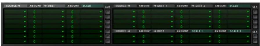 SOURCE → AMOUNT → DEST AMOUNT SCALE CLR SOURCE → AMOUNT → DEST 1 AMOUNT → DEST 2 AMOUNT SCALE CLR 0 0 0 0 0 0 0 0 0 0 0 0 0 0 0 0 0 0 0 0 0 0 0 0 0 0 0 0 0 0 0 0 SOURCE → AMOUNT → DEST AMOUNT SCALE 1 AMOUNT SCALE 2 CLR 0 0 0 0 0 0 0 0 0 0 0 0 0 0