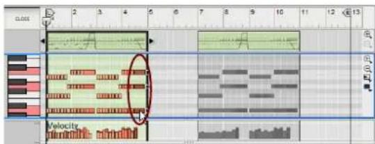 Audio waveform editing interface showing track layers, channels, and a highlighted 'Velocity' signal