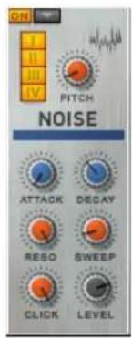 ON I II III V PITCH NOISE ATTACK DECAY RESO SWEEP CLICK LEVEL